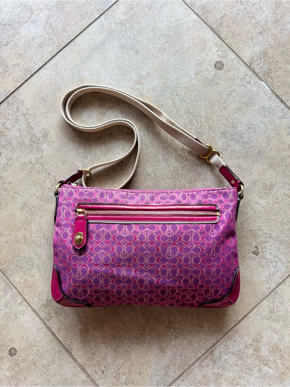 Coach Pink Signature Crossbody with Gold Hardware